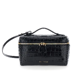 Black Crossbody bag with logo lettering on the front and adjustable and removable strap in leather for women