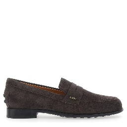 Brown Loafers with Logo Lettering Plate on the Side in Leather for Women
