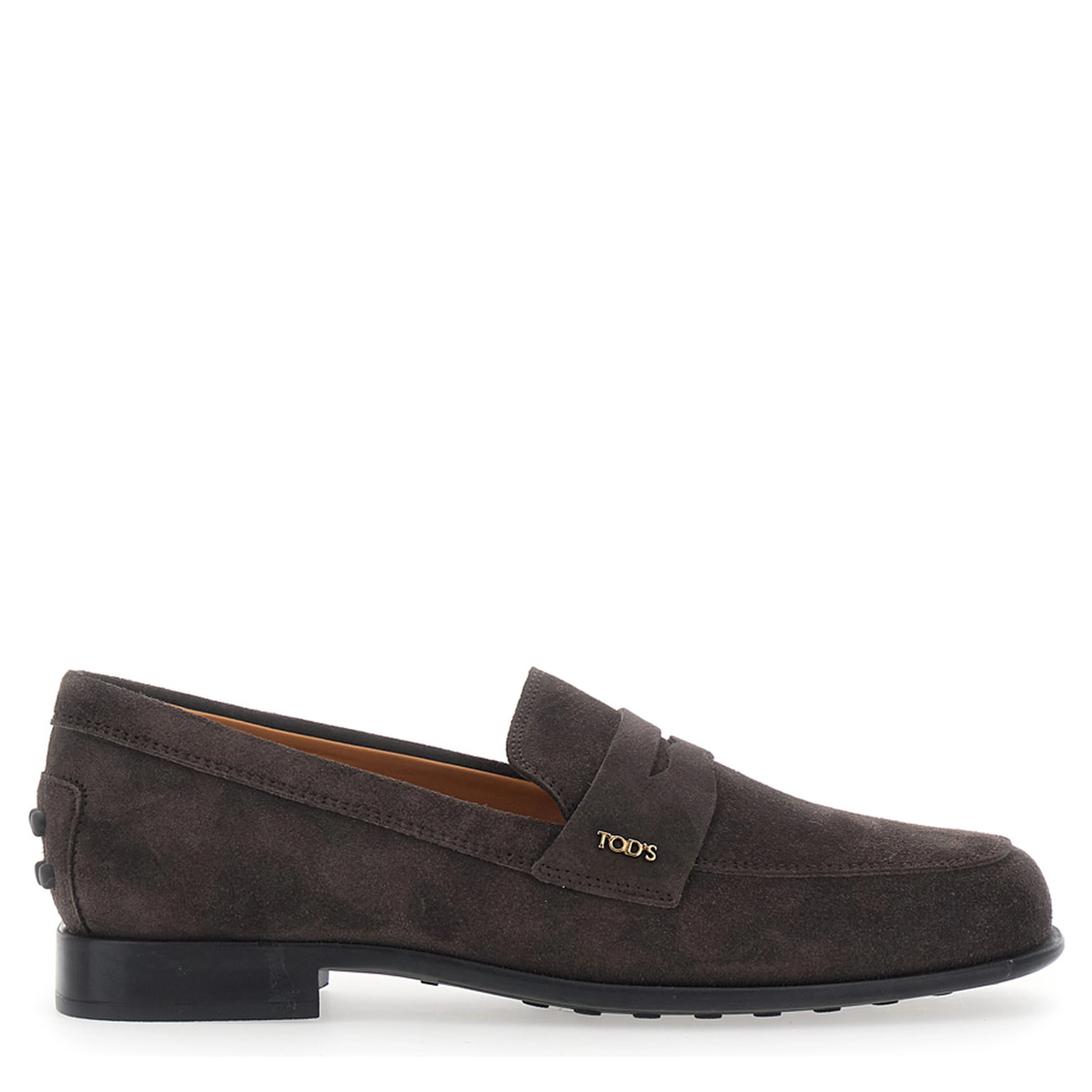 Brown Loafers with Logo Lettering Plate on the Side in Leather for Women