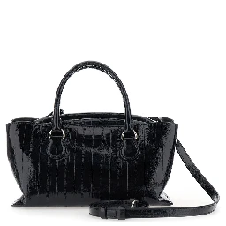 Shell Brot Black Mini Shoulder bag with Adjustable and Removable Strap and Pendant on the Front in Leather for Women