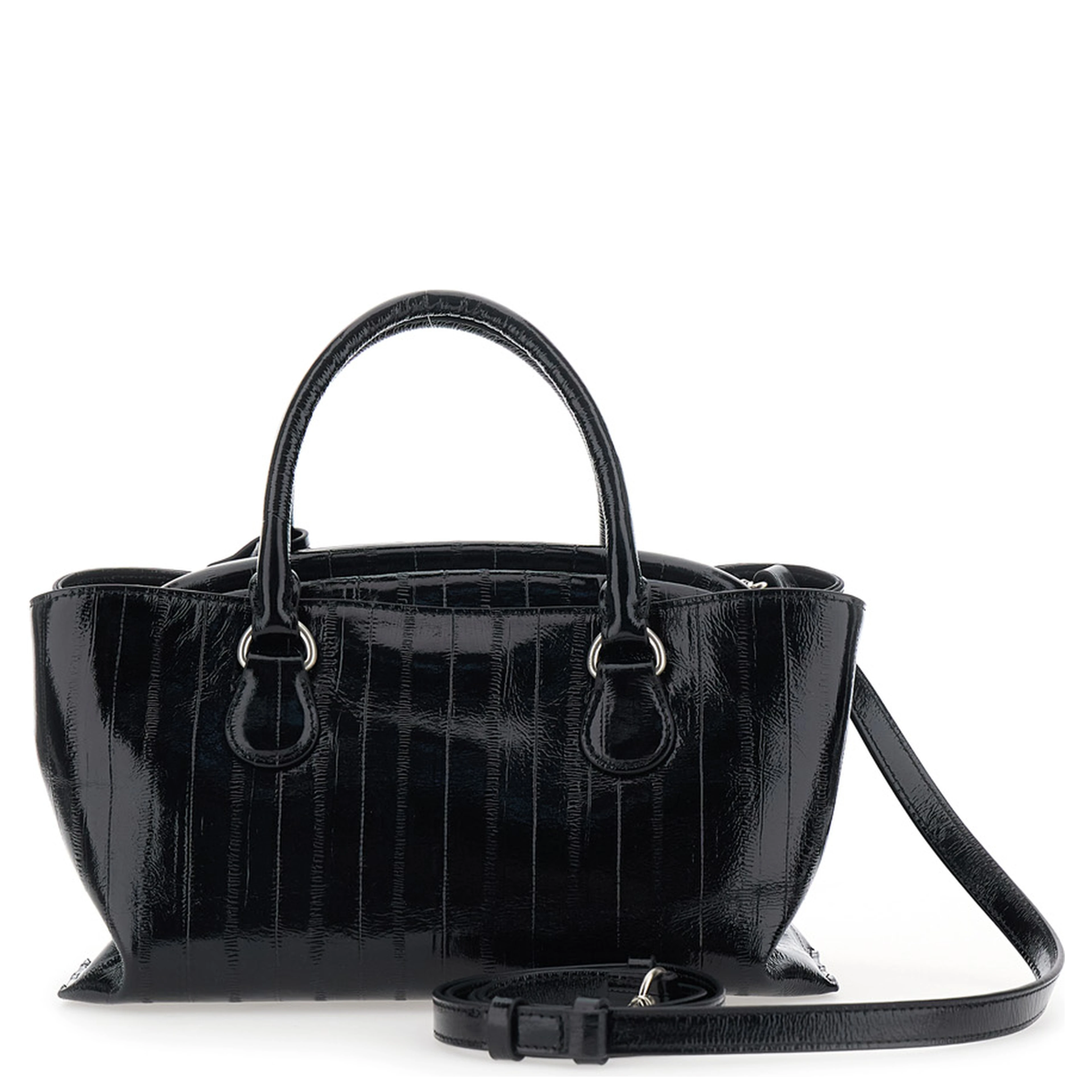 Shell Brot Black Mini Shoulder bag with Adjustable and Removable Strap and Pendant on the Front in Leather for Women