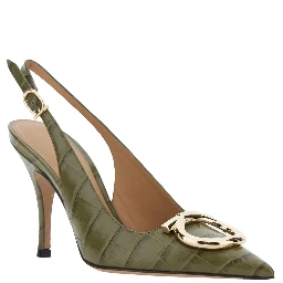SARA Green Pumps with Gancini plaque on the front in crocodile effect leather for women