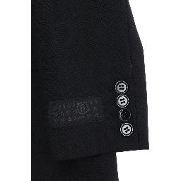 Black Double-breasted Jacket with Notched Revers and Patch Logo on the Sleeve in Wool Blend Boy