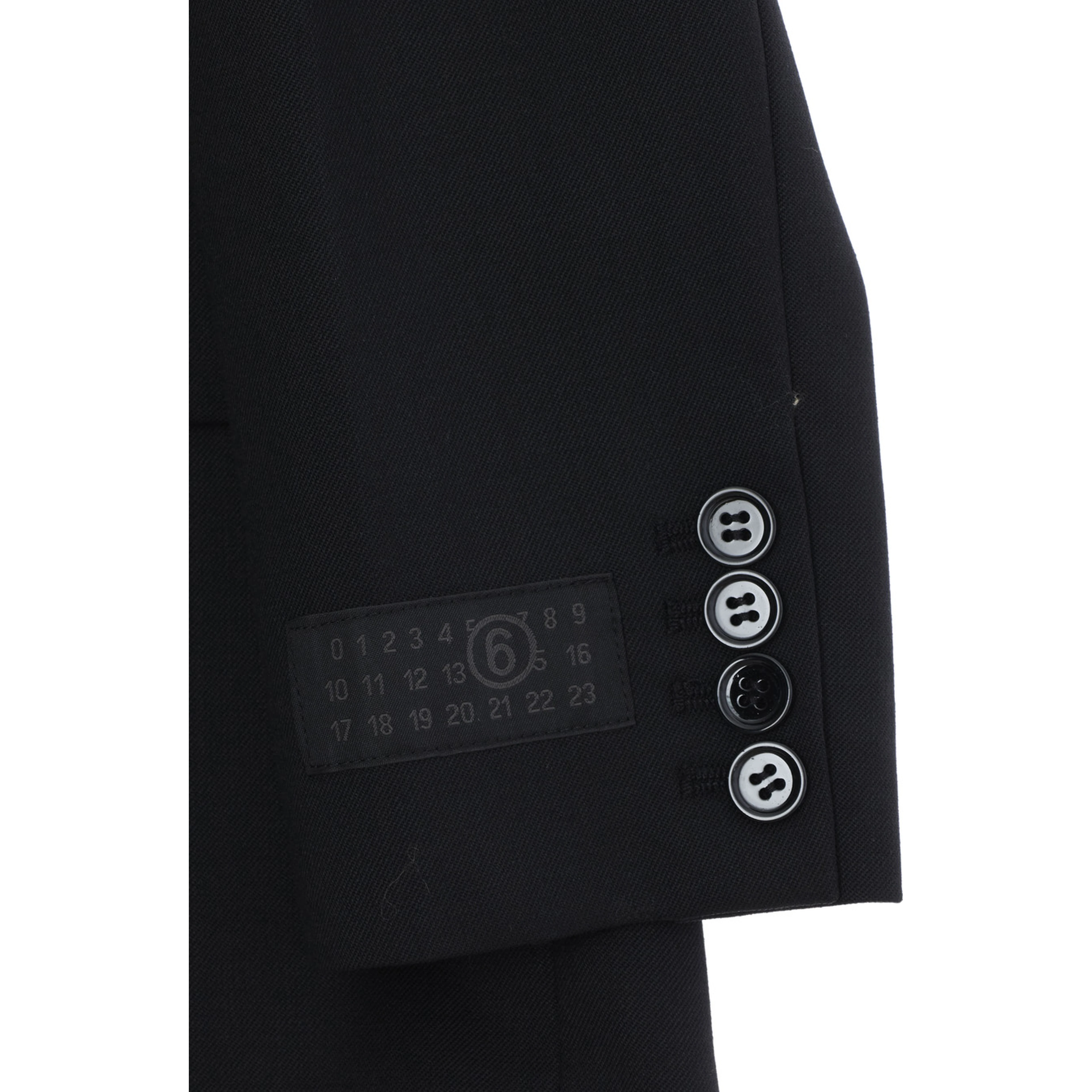 Black Double-breasted Jacket with Notched Revers and Patch Logo on the Sleeve in Wool Blend Boy