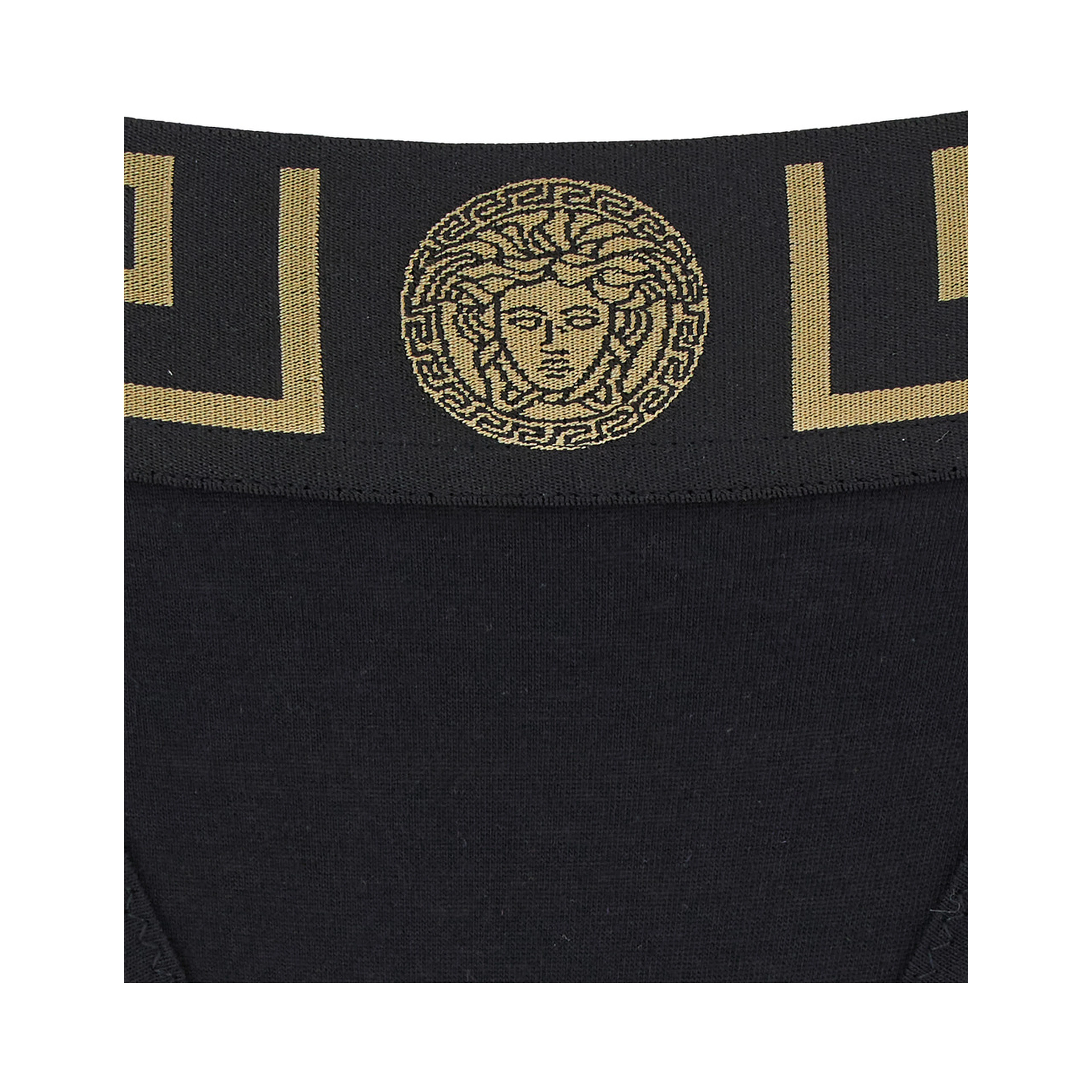 High-Waisted Greca Slip with Medusa Detail in Black Stretch Cotton for Women