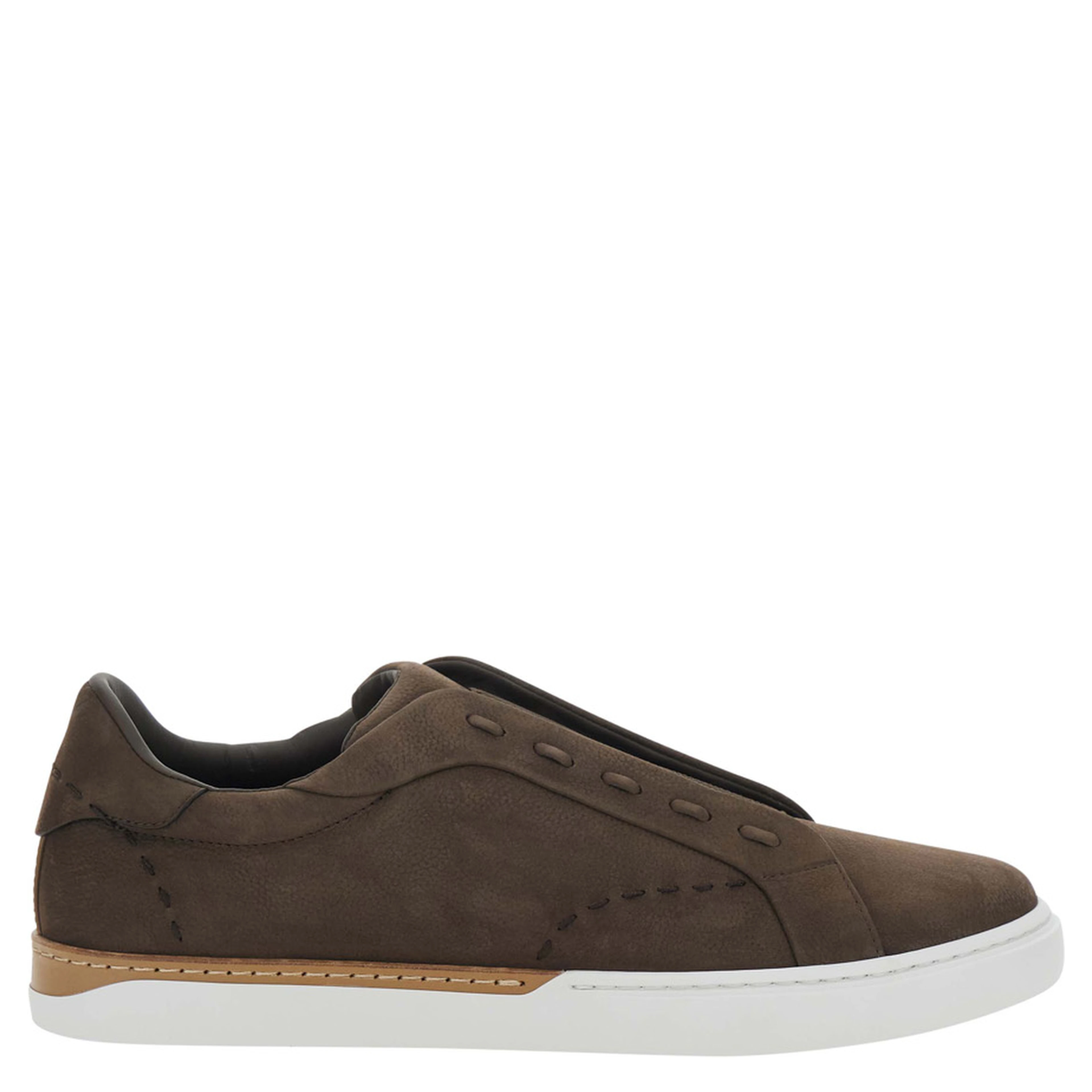 City brown Sneakers with slip-on design and logo lettering in leather for men