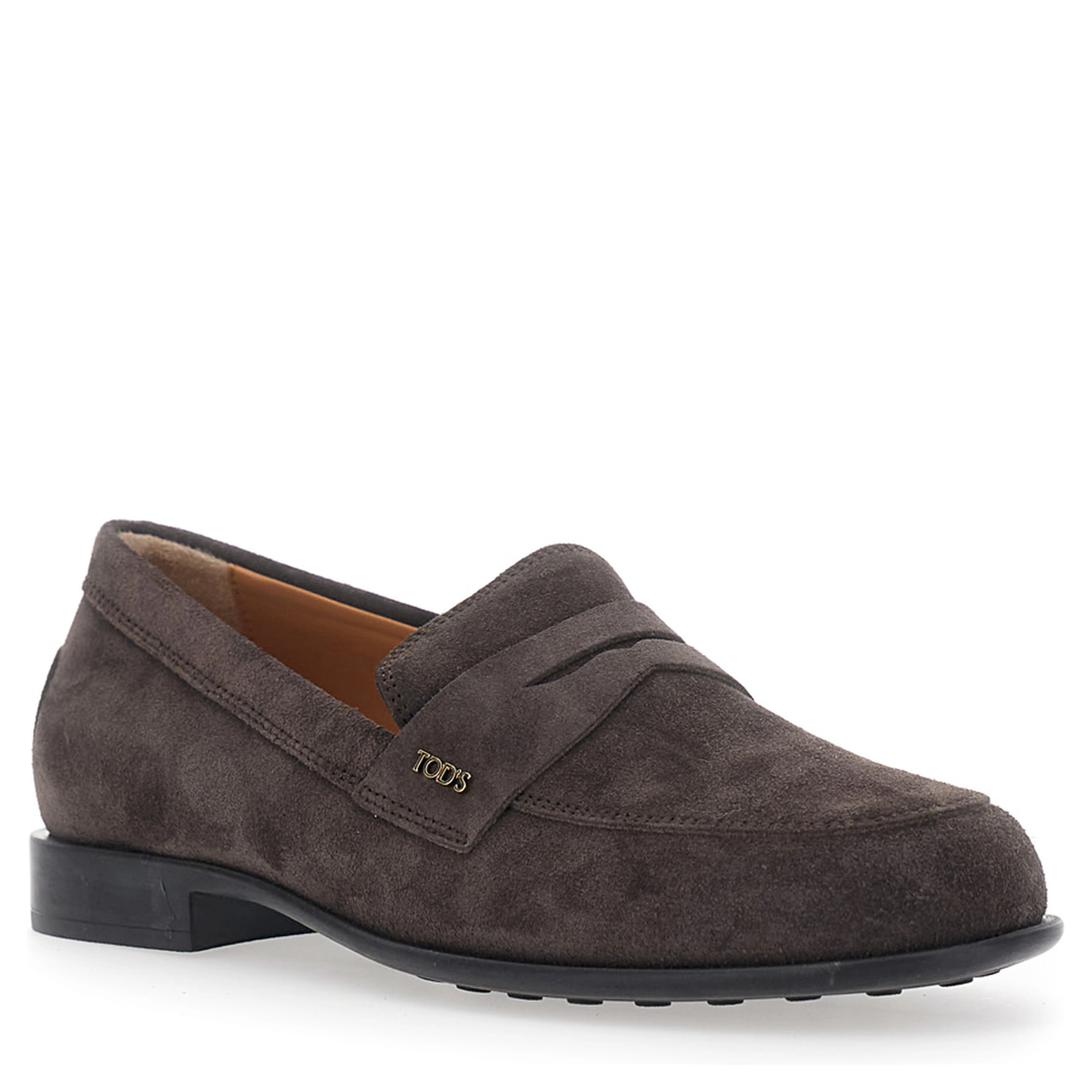 Brown Loafers with Logo Lettering Plate on the Side in Leather for Women