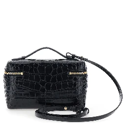 Black Crossbody bag with logo lettering on the front and adjustable and removable strap in leather for women