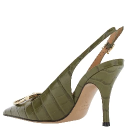 SARA Green Pumps with Gancini plaque on the front in crocodile effect leather for women
