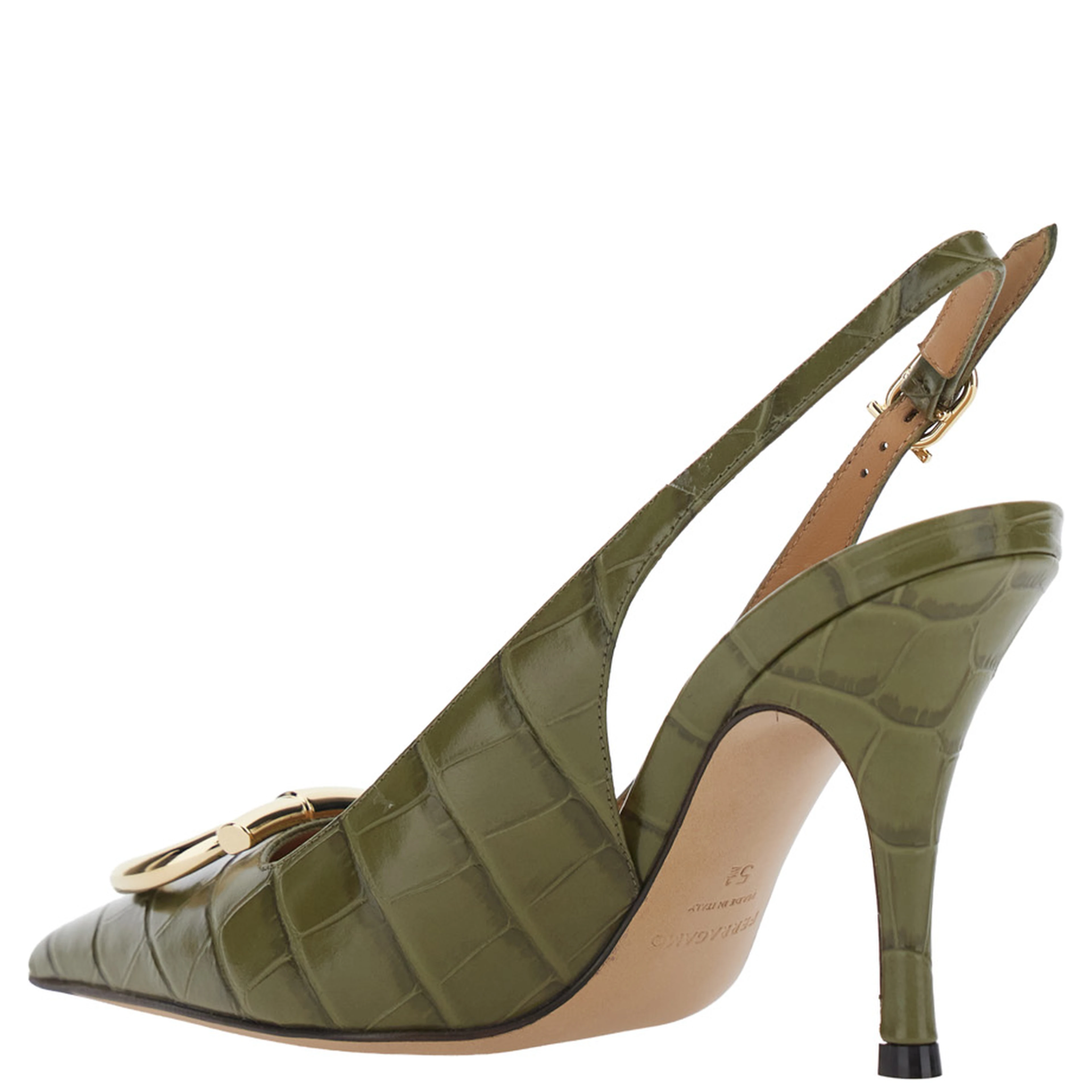 SARA Green Pumps with Gancini plaque on the front in crocodile effect leather for women