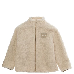 Beige Teddy sweatshirt with logo patch and FF all-over motif in wool blend for boy