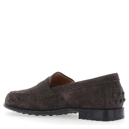 Brown Loafers with Logo Lettering Plate on the Side in Leather for Women