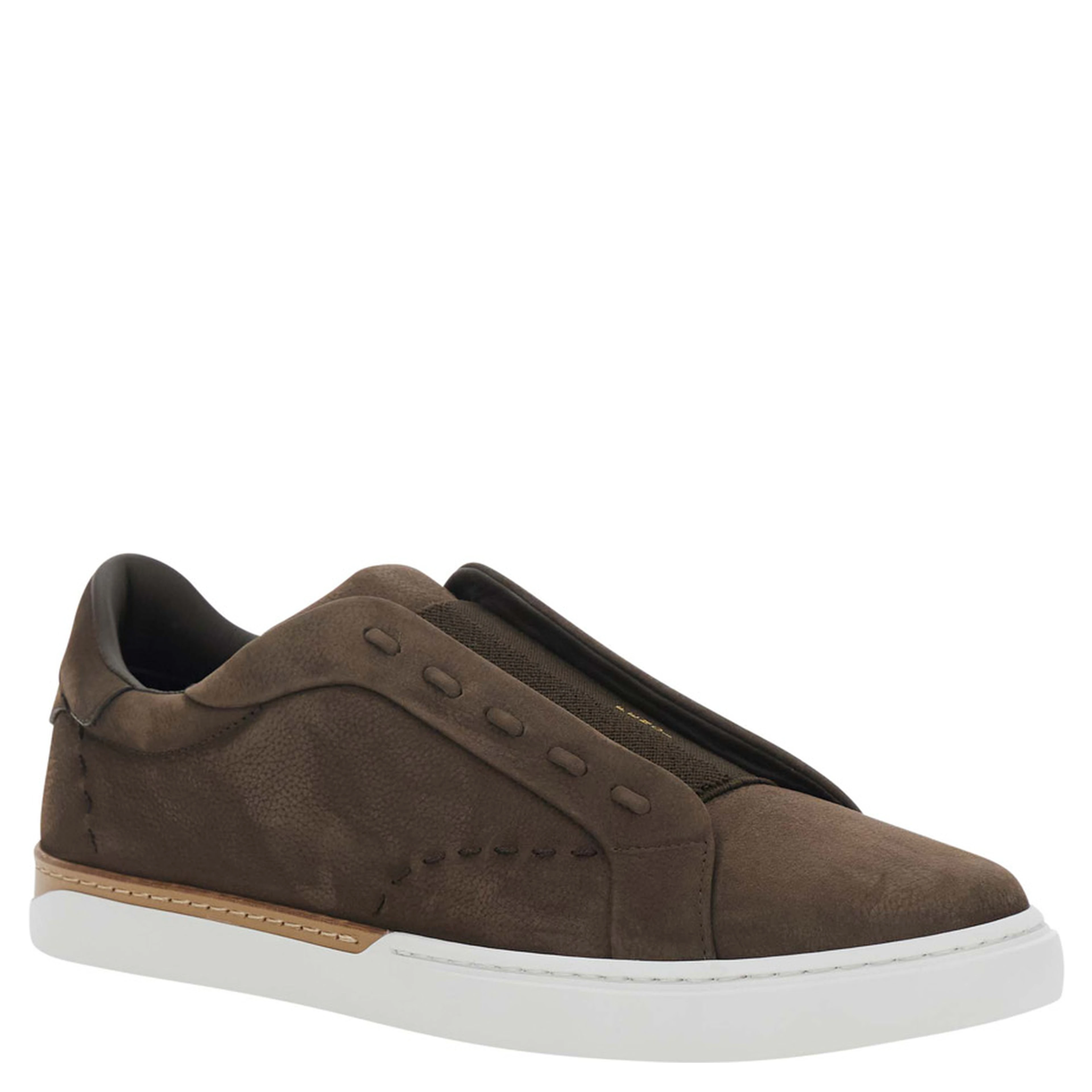 City brown Sneakers with slip-on design and logo lettering in leather for men