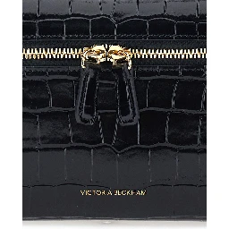 Black Crossbody bag with logo lettering on the front and adjustable and removable strap in leather for women