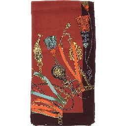 Silk paisley scarf with fringes in orange unisex