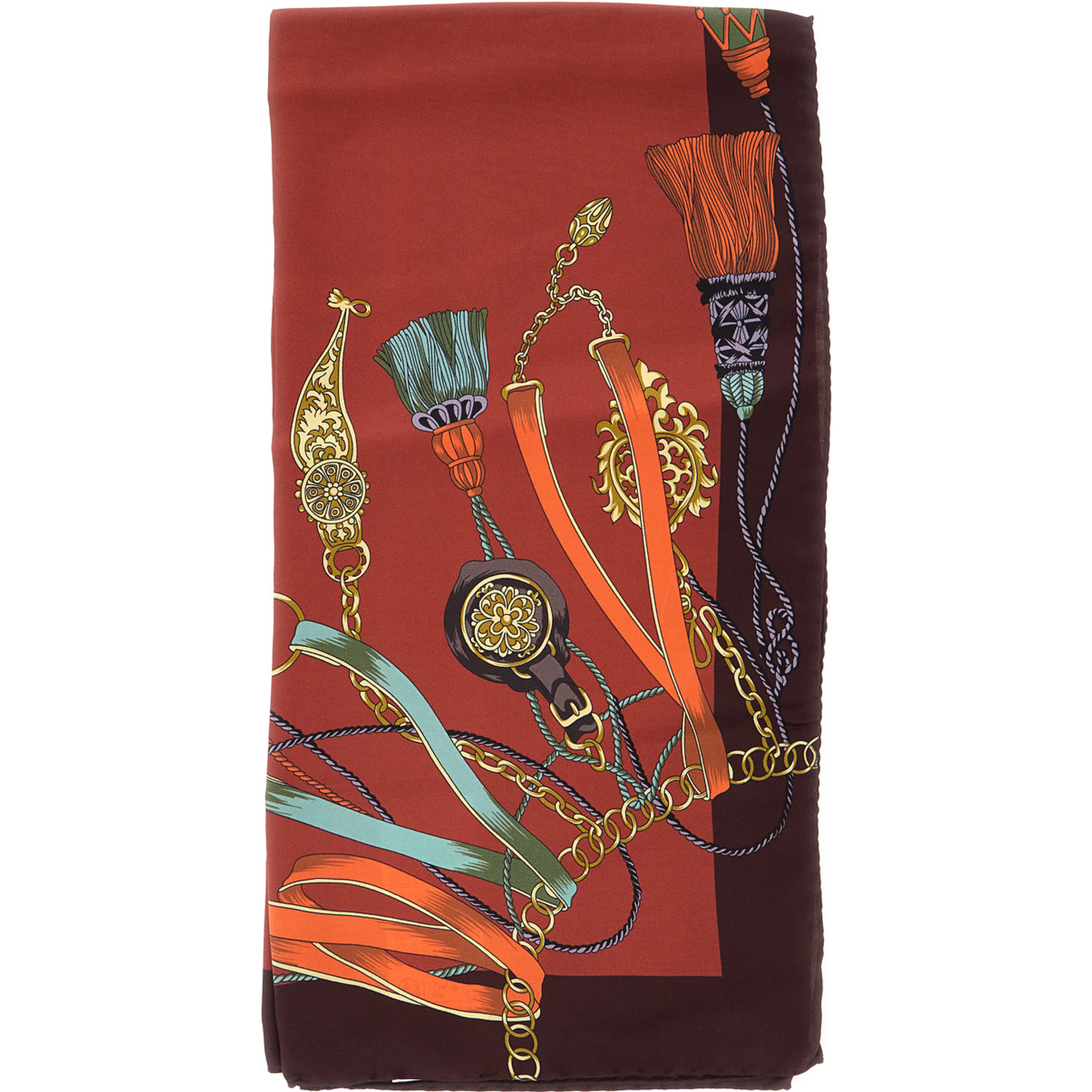 Silk paisley scarf with fringes in orange unisex