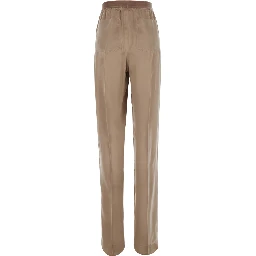 Beige Pants with Elasticated Waist with Logo Lettering in Silk for Women