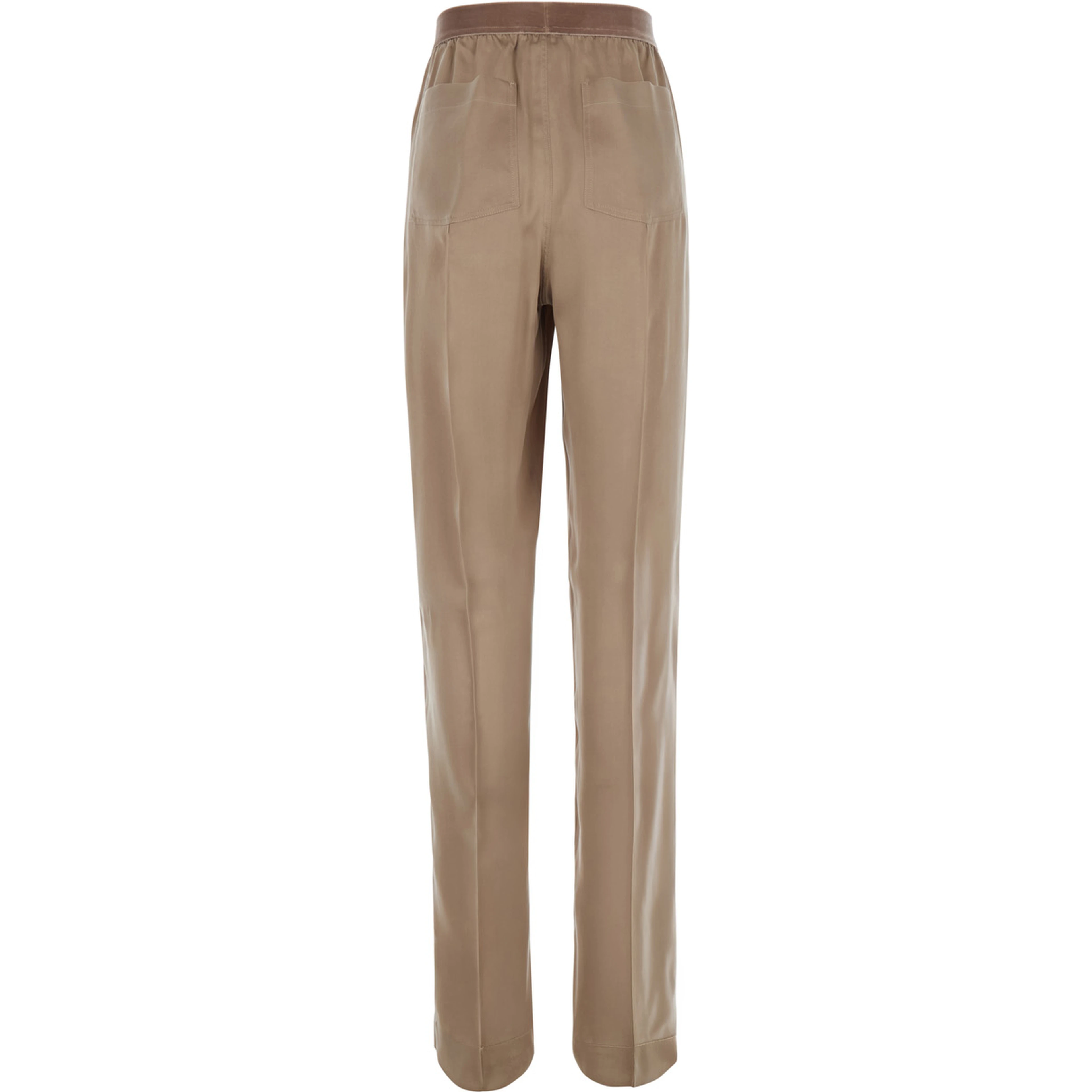 Beige Pants with Elasticated Waist with Logo Lettering in Silk for Women