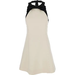 White Mini Sleeveless Dress with Halterneck in Wool and Silk Blend for Women