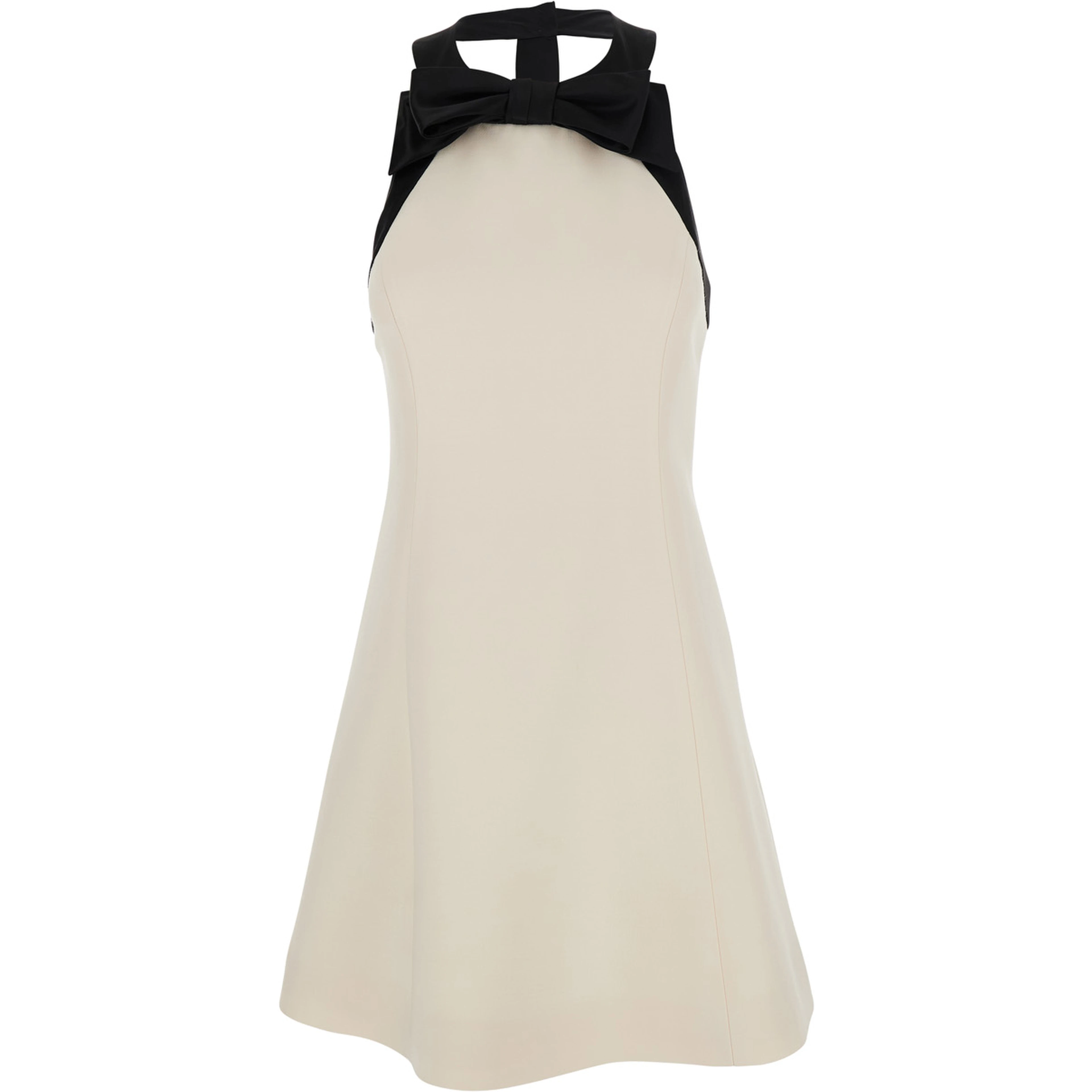 White Mini Sleeveless Dress with Halterneck in Wool and Silk Blend for Women