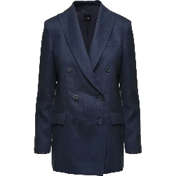 Blue Double-breasted Blazer In Linen Women