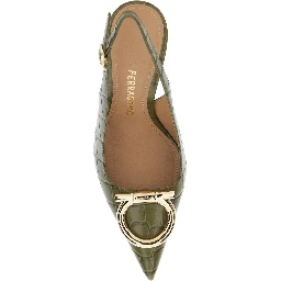 SARA Green Pumps with Gancini plaque on the front in crocodile effect leather for women