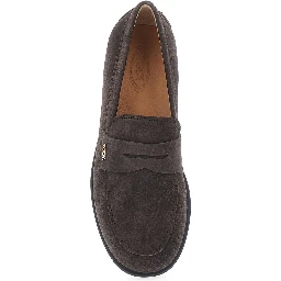 Brown Loafers with Logo Lettering Plate on the Side in Leather for Women