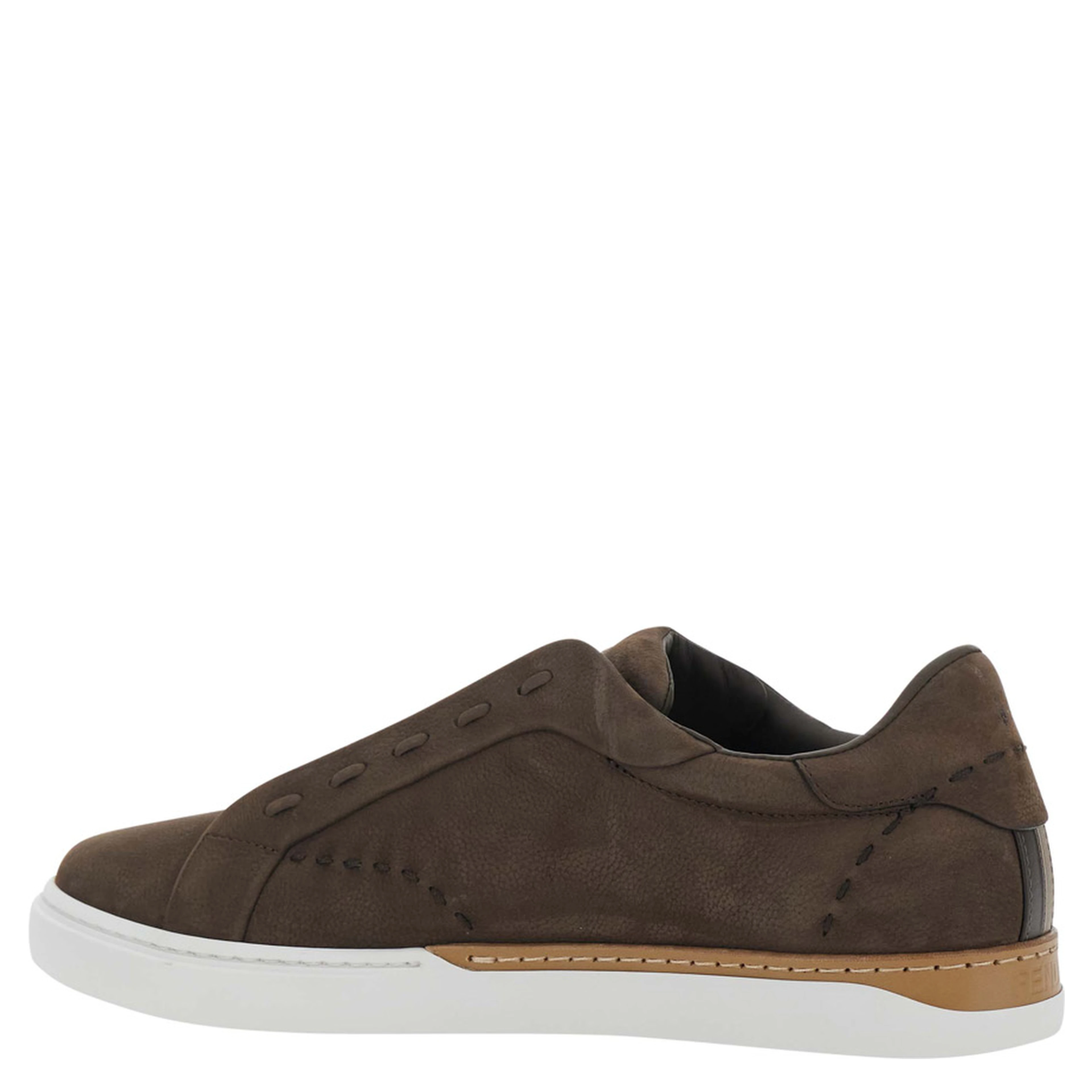 City brown Sneakers with slip-on design and logo lettering in leather for men