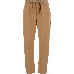 Buddy Beige Pants with Elastic Drawstring Waist in Cotton for Women