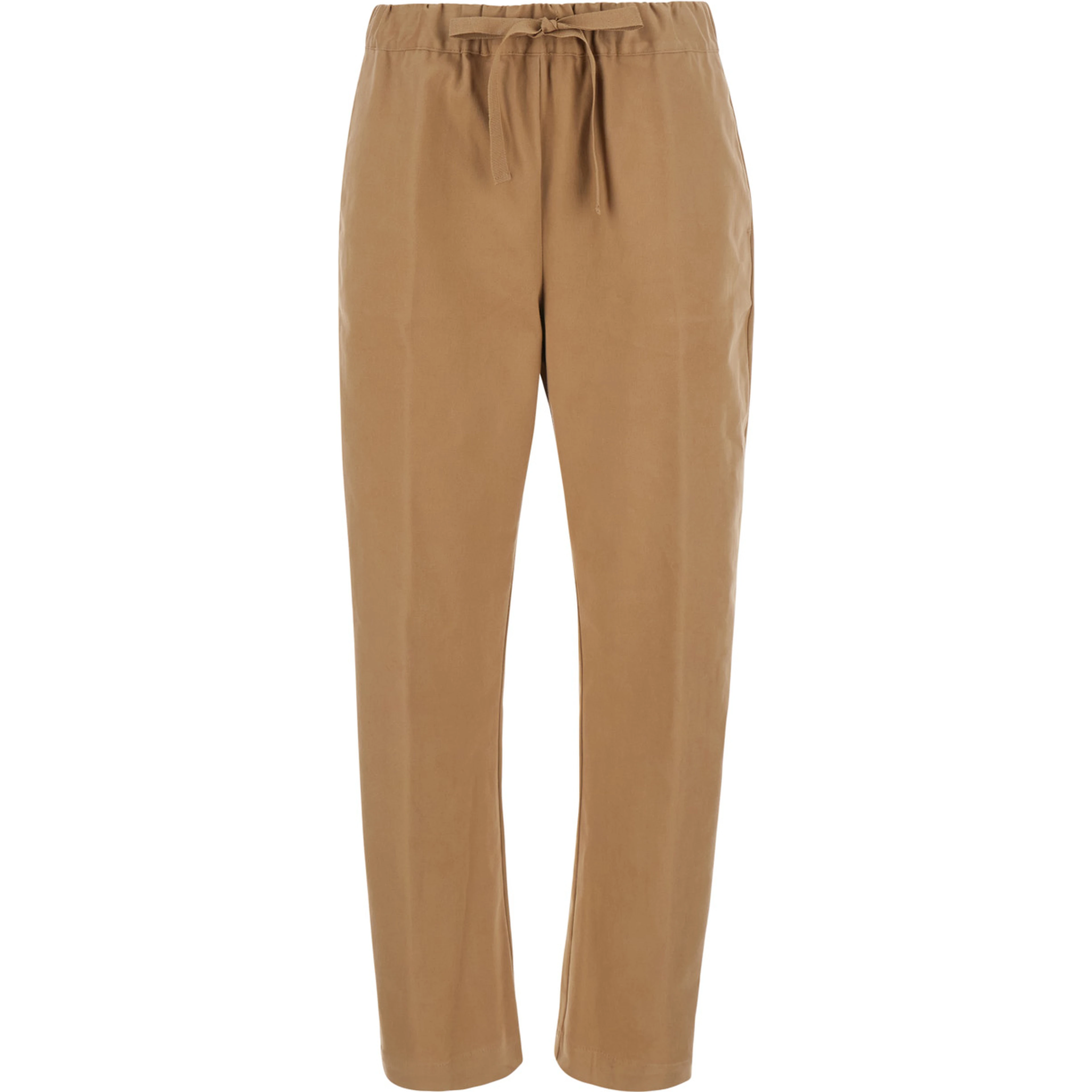Buddy Beige Pants with Elastic Drawstring Waist in Cotton for Women