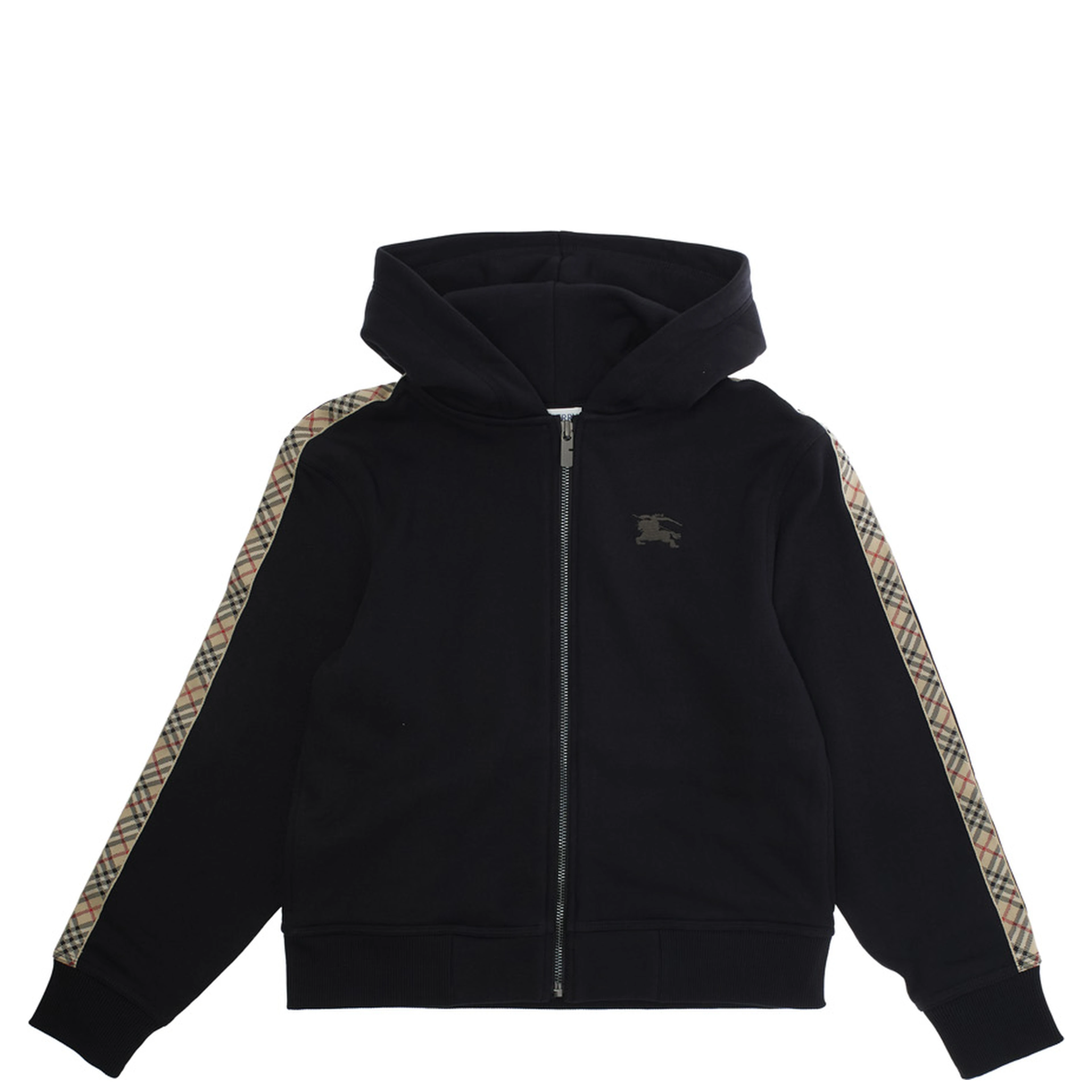 Hoodie with Equestrian Knight Motif on the Front in Black Cotton Boy