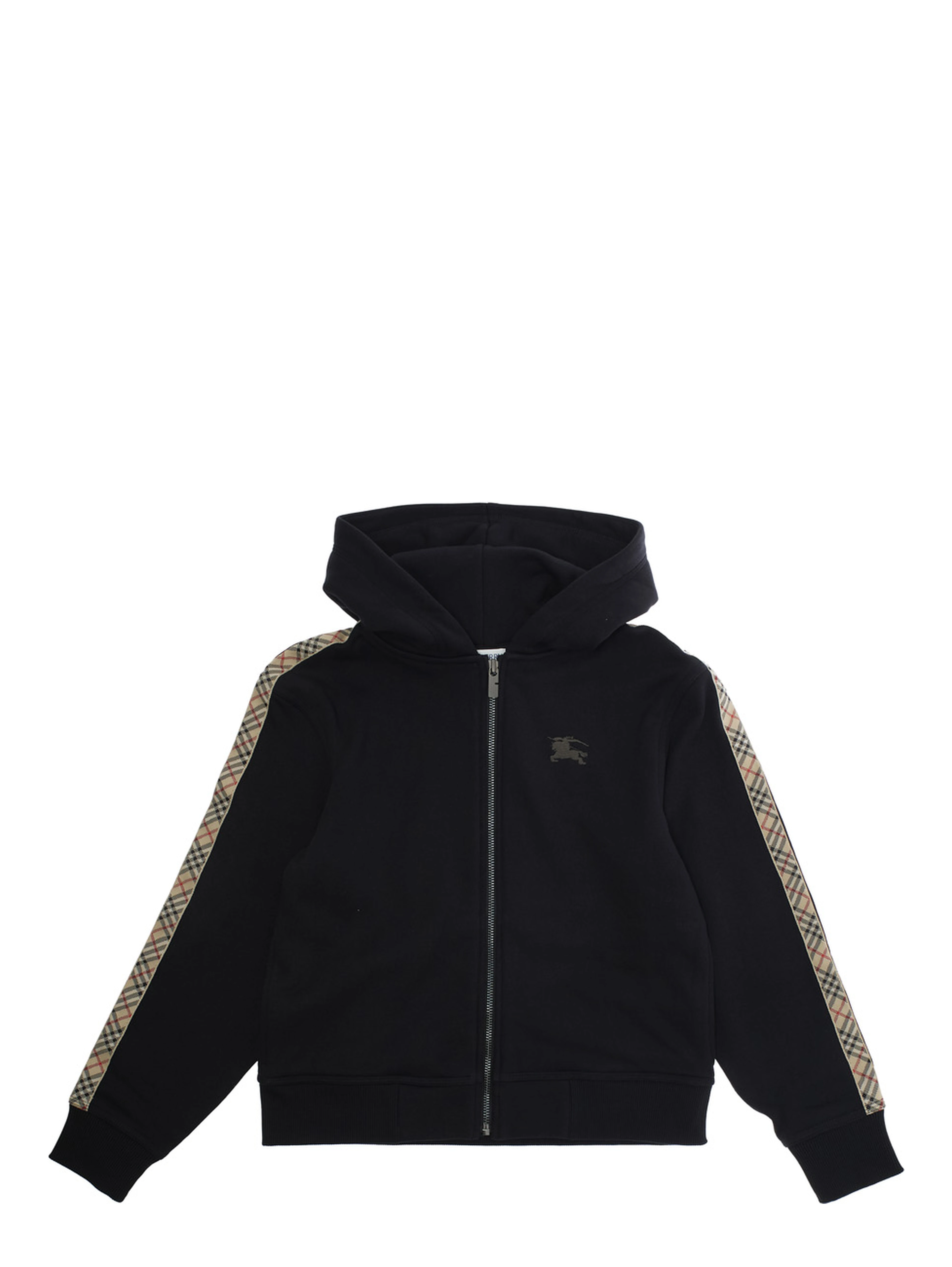Hoodie with Equestrian Knight Motif on the Front in Black Cotton Boy