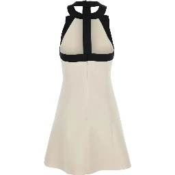 White Mini Sleeveless Dress with Halterneck in Wool and Silk Blend for Women