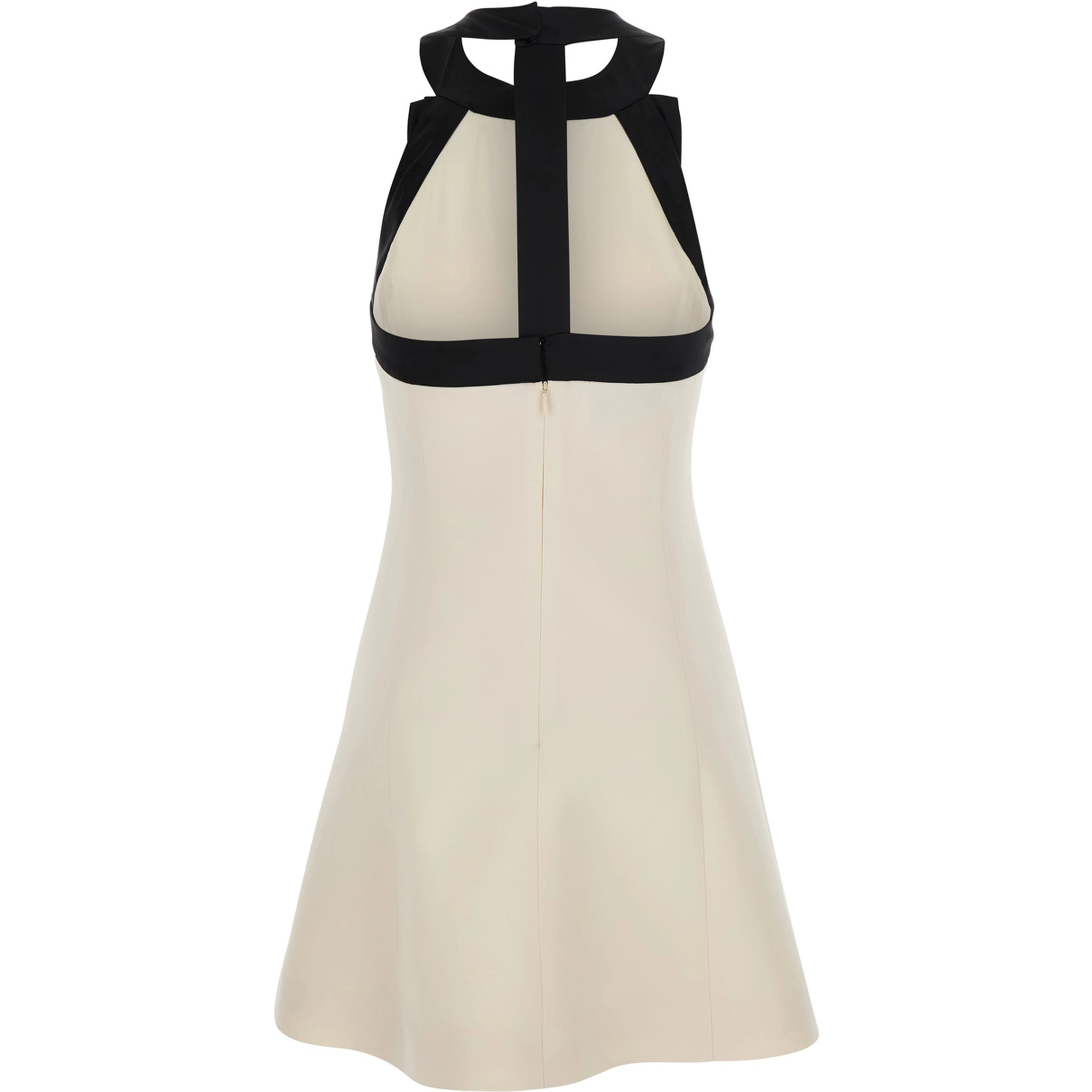White Mini Sleeveless Dress with Halterneck in Wool and Silk Blend for Women