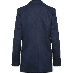 Blue Double-breasted Blazer In Linen Women
