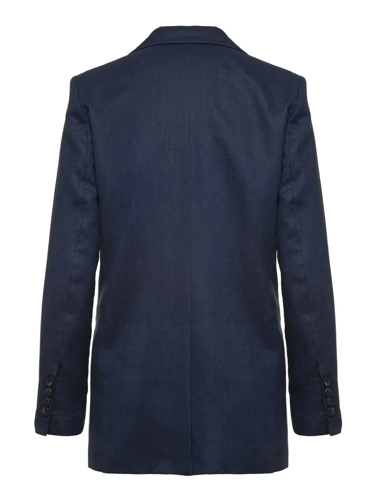 Blue Double-breasted Blazer In Linen Women alternative