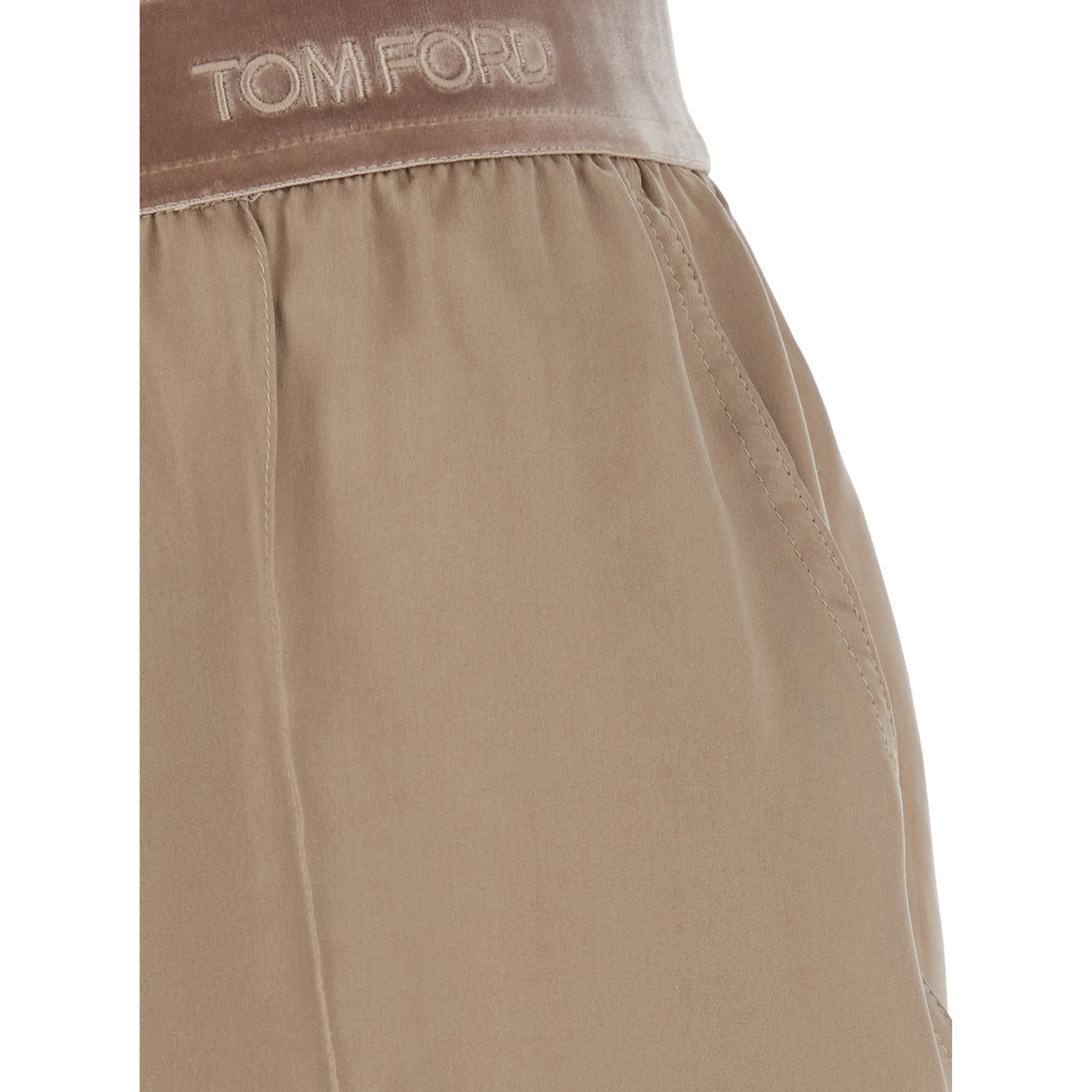 Beige Pants with Elasticated Waist with Logo Lettering in Silk for Women
