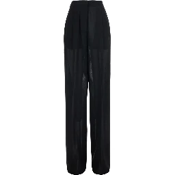 Black High-Waisted Pants with Front Pleats in Wool for Women