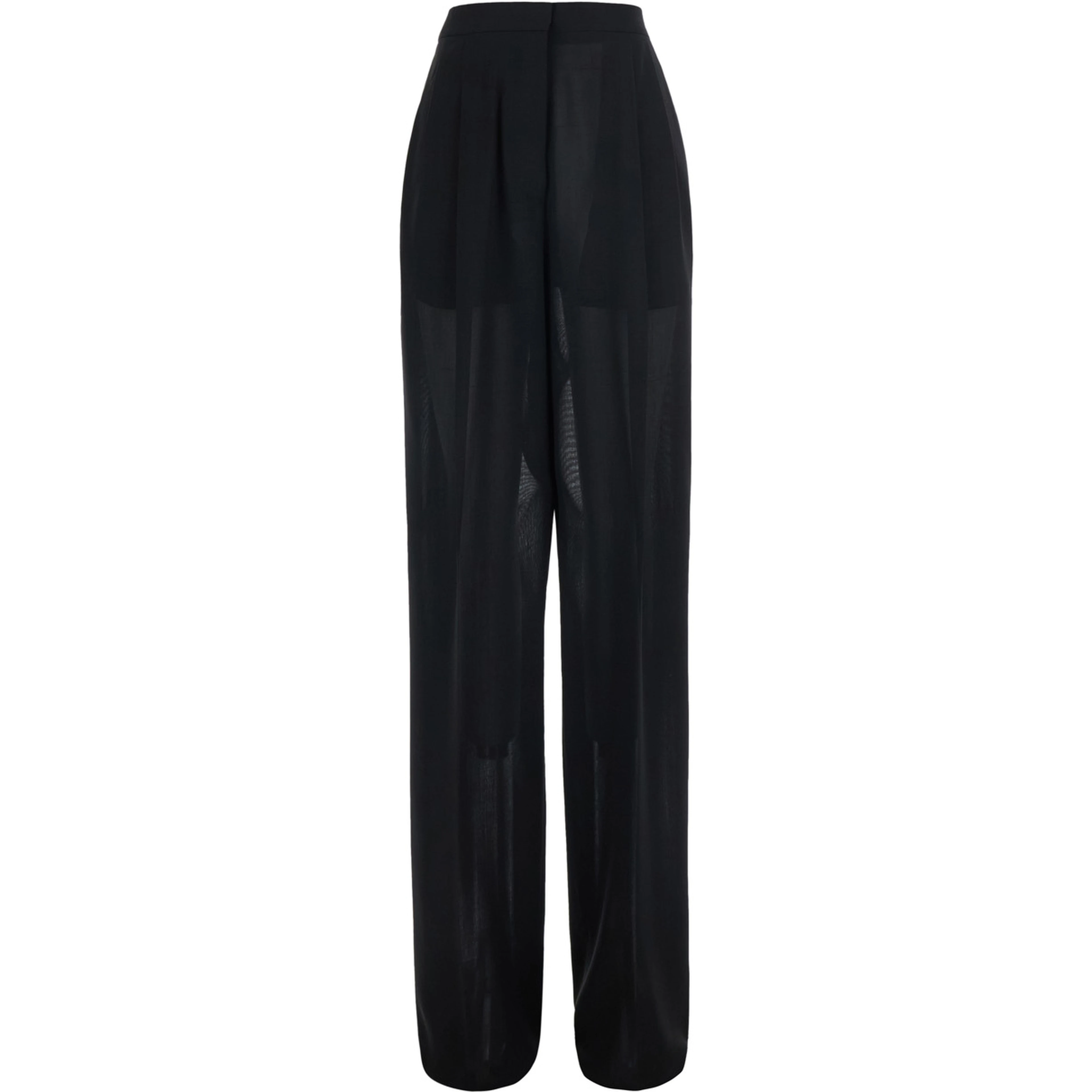 Black High-Waisted Pants with Front Pleats in Wool for Women