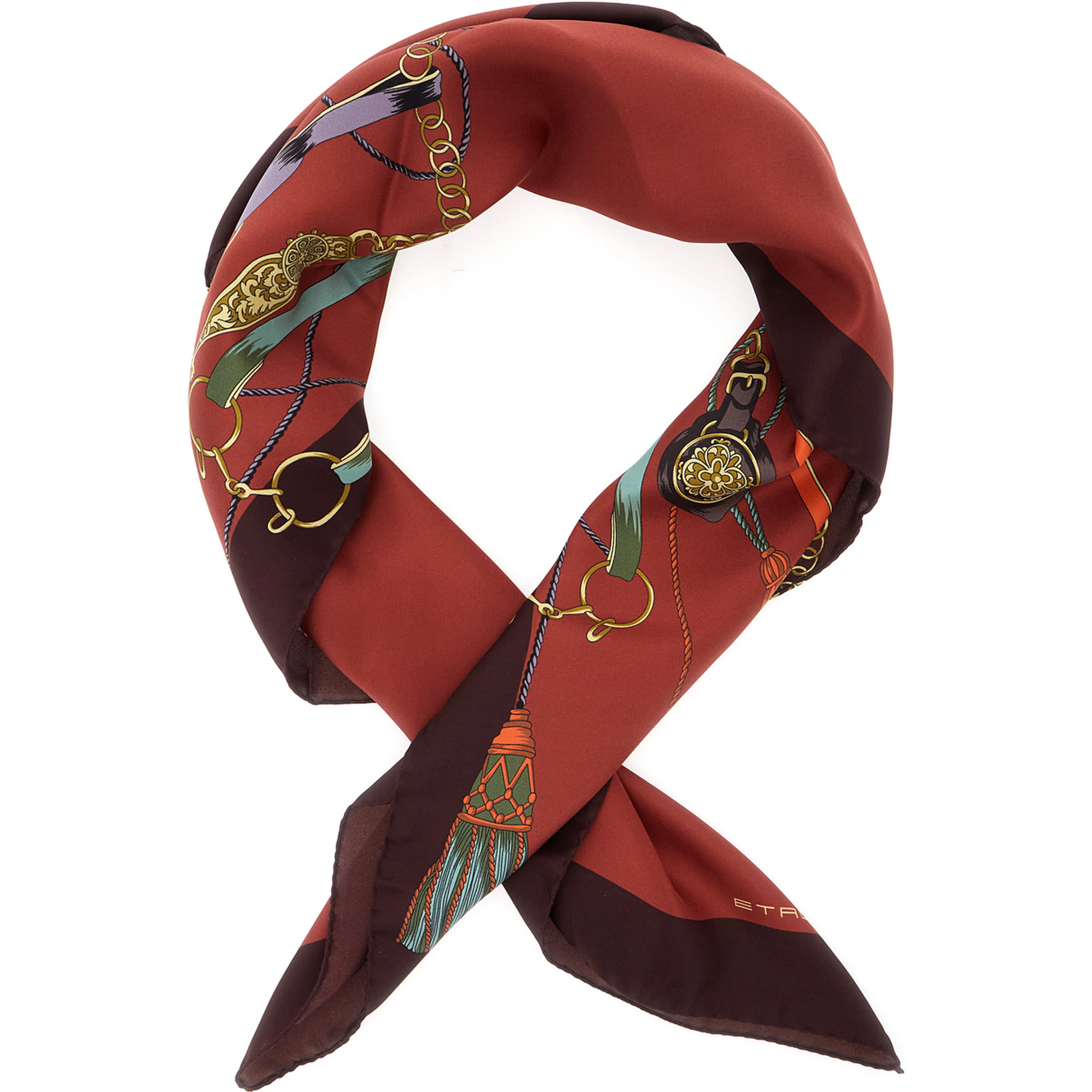 Silk paisley scarf with fringes in orange unisex