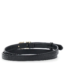 Black Belt with Gancini Buckle Closure in Grained Leather for Women