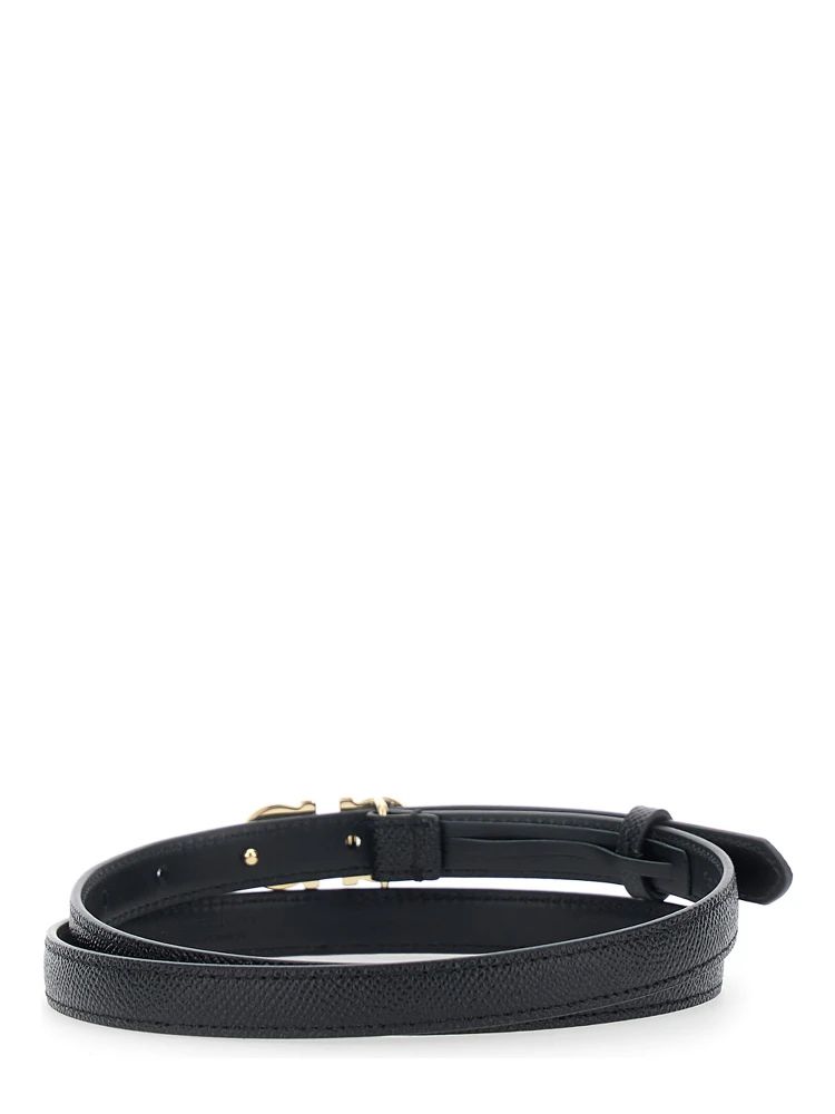 Black Belt with Gancini Buckle Closure in Grained Leather for Women alternative