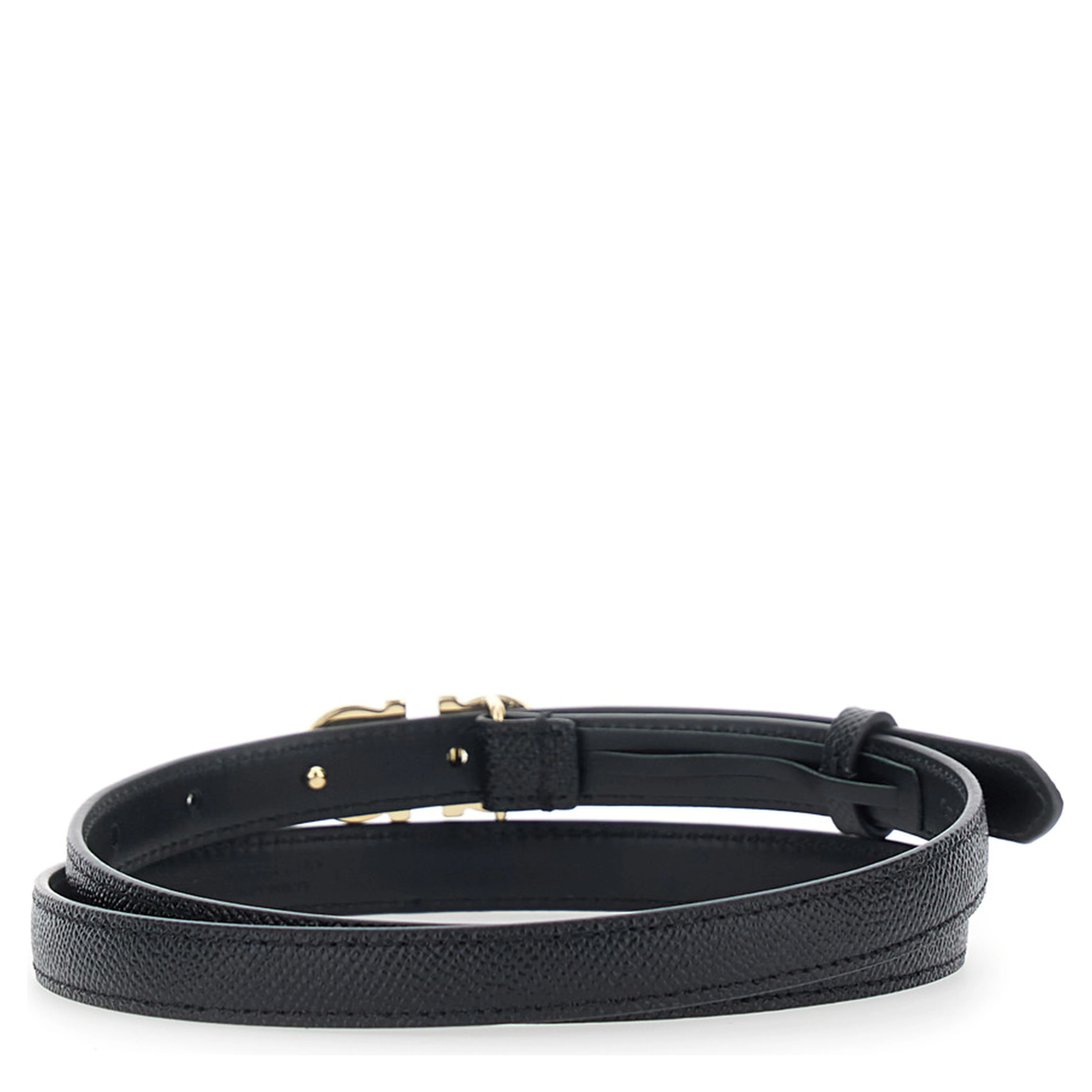 Black Belt with Gancini Buckle Closure in Grained Leather for Women