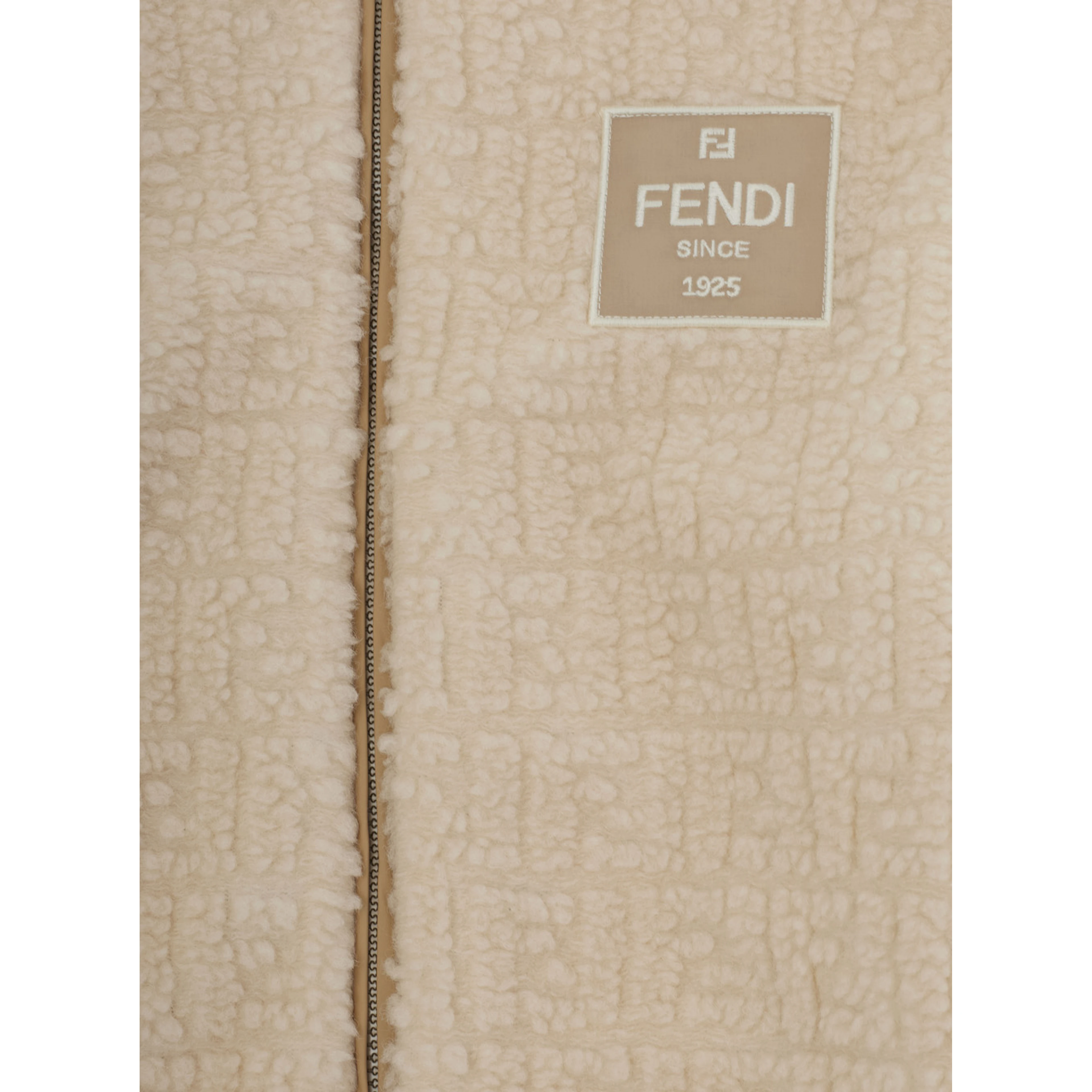 Beige Teddy sweatshirt with logo patch and FF all-over motif in wool blend for boy