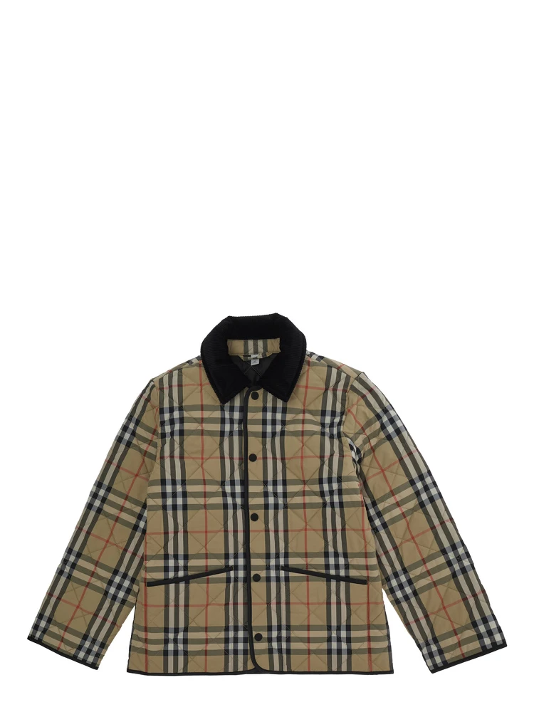 Beige Jacket with all-over Check Motif in Tech Fabric Boy
