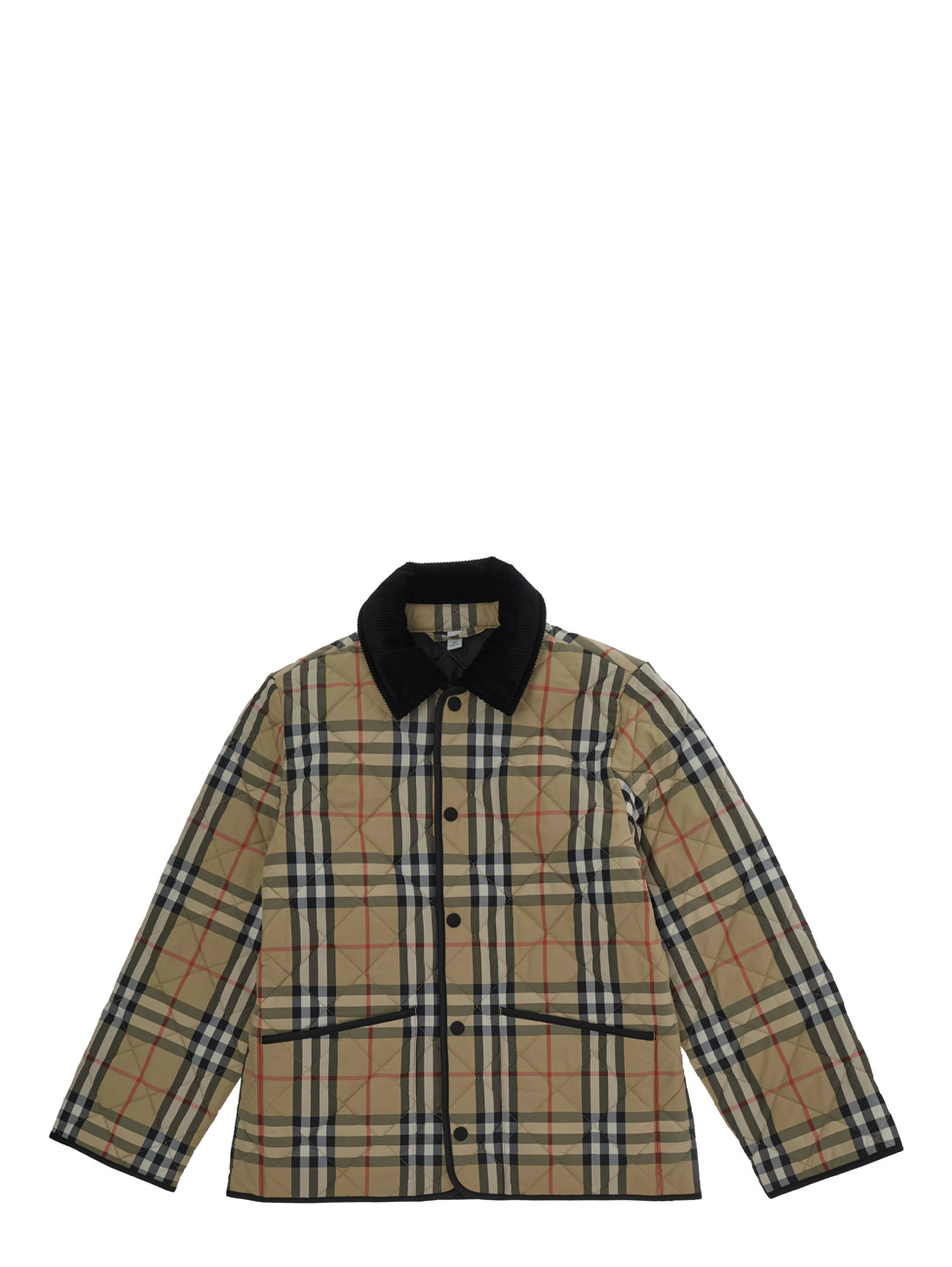 Beige Jacket with all-over Check Motif in Tech Fabric Boy