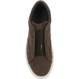 City brown Sneakers with slip-on design and logo lettering in leather for men