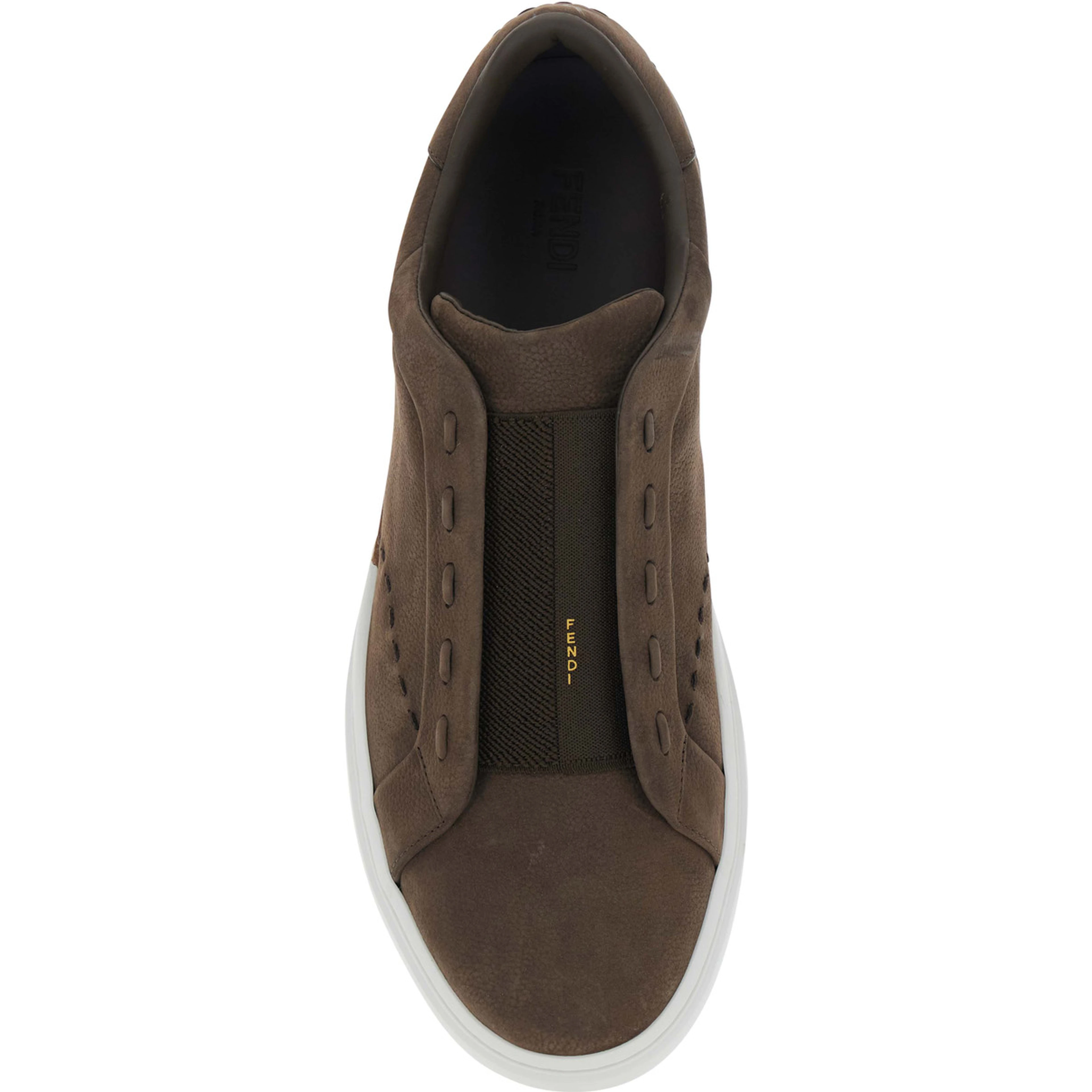 City brown Sneakers with slip-on design and logo lettering in leather for men