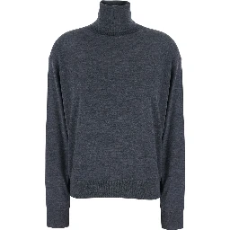 FREDA grey Sweater with V-neck in virgin wool for women