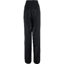 Black High-Waisted Pants with Front Pleats in Wool for Women